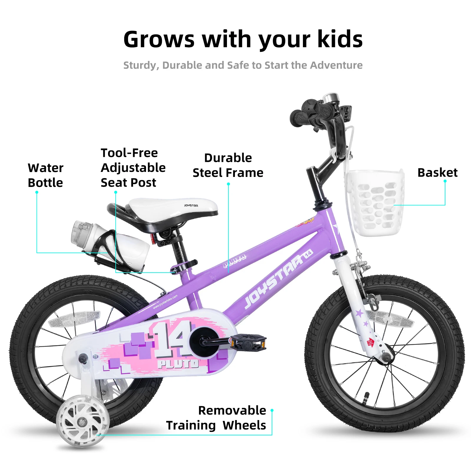 JOYSTAR 12 14 16 18 20 Inch Kids Bike with Training Wheels, Kids' Bicycle for Boys Girls Age 3-12 Years, Children Bikes, Purple