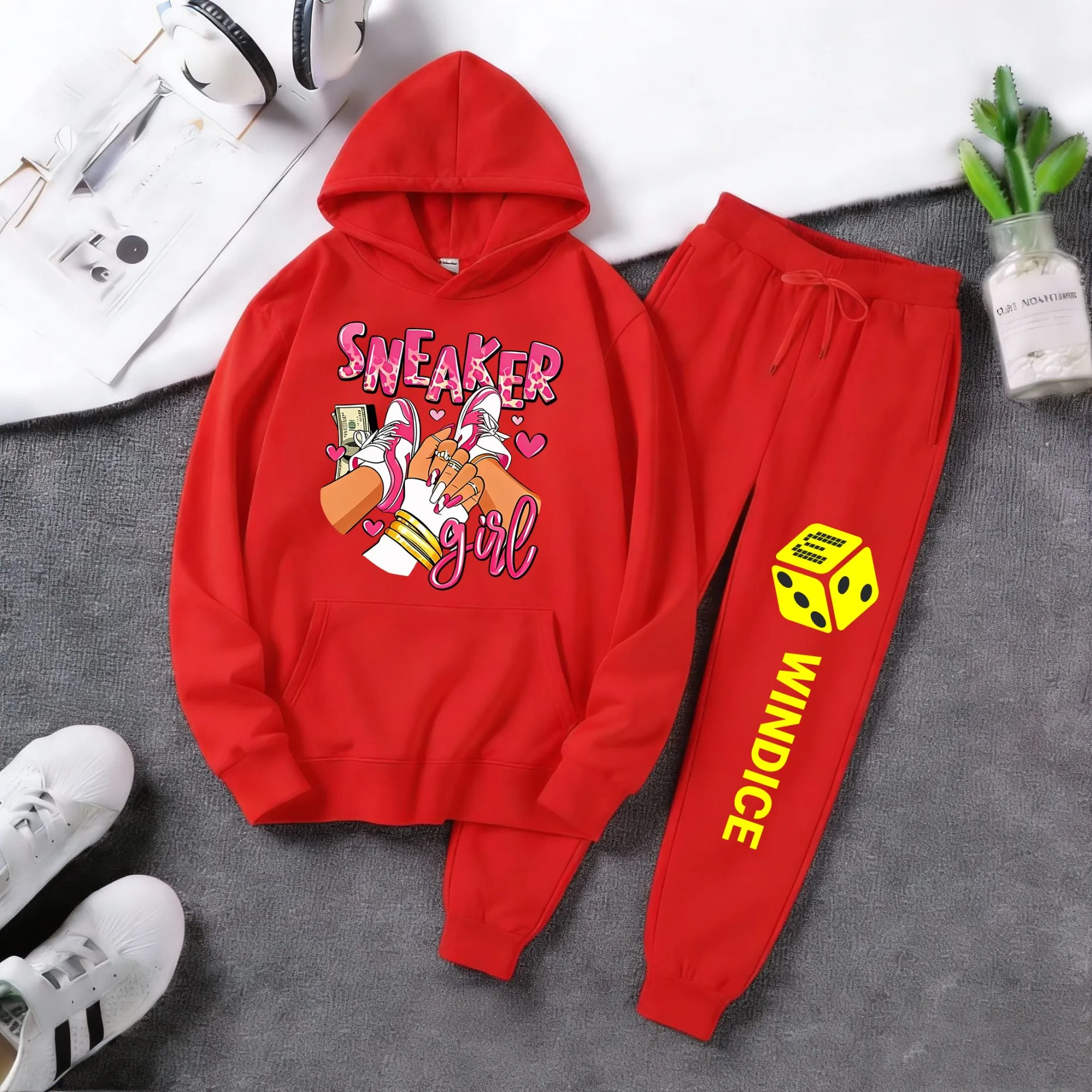 

Модная спортивная толстовка 2026, спортивные штаны SNEAKER с геометрическим узором, женская повседневная толстовка с капюшоном