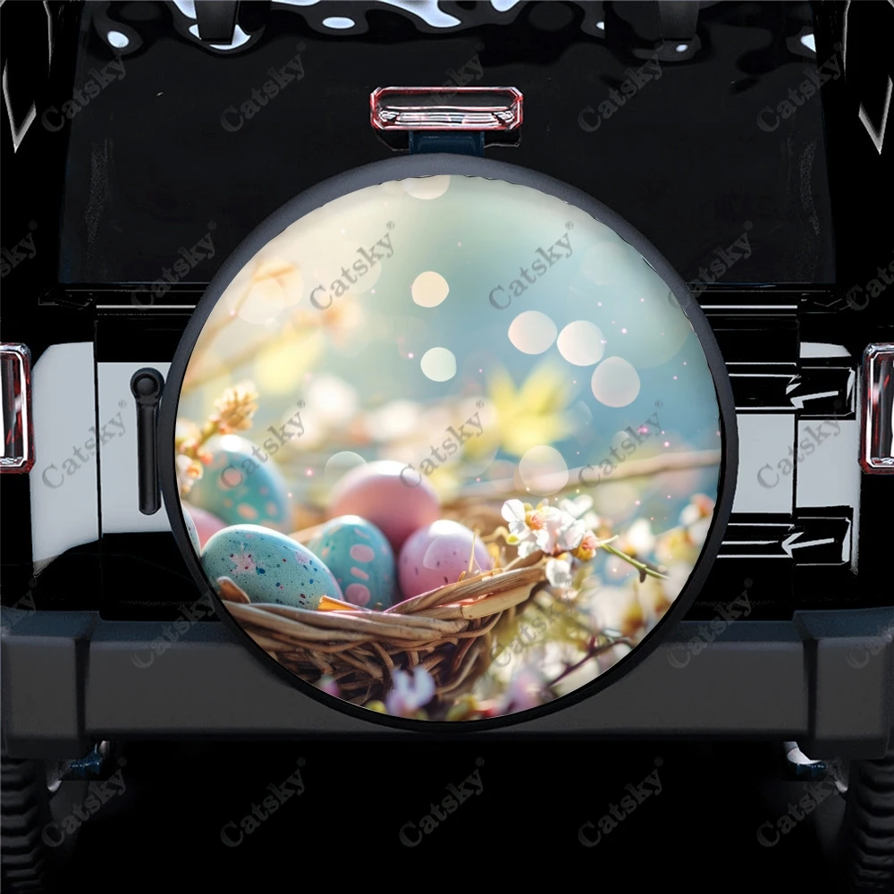 Happy Easter Polyester Universal Spare Wheel Tire Cover Custom Tire-Covers for Trailer RV SUV Truck Camper