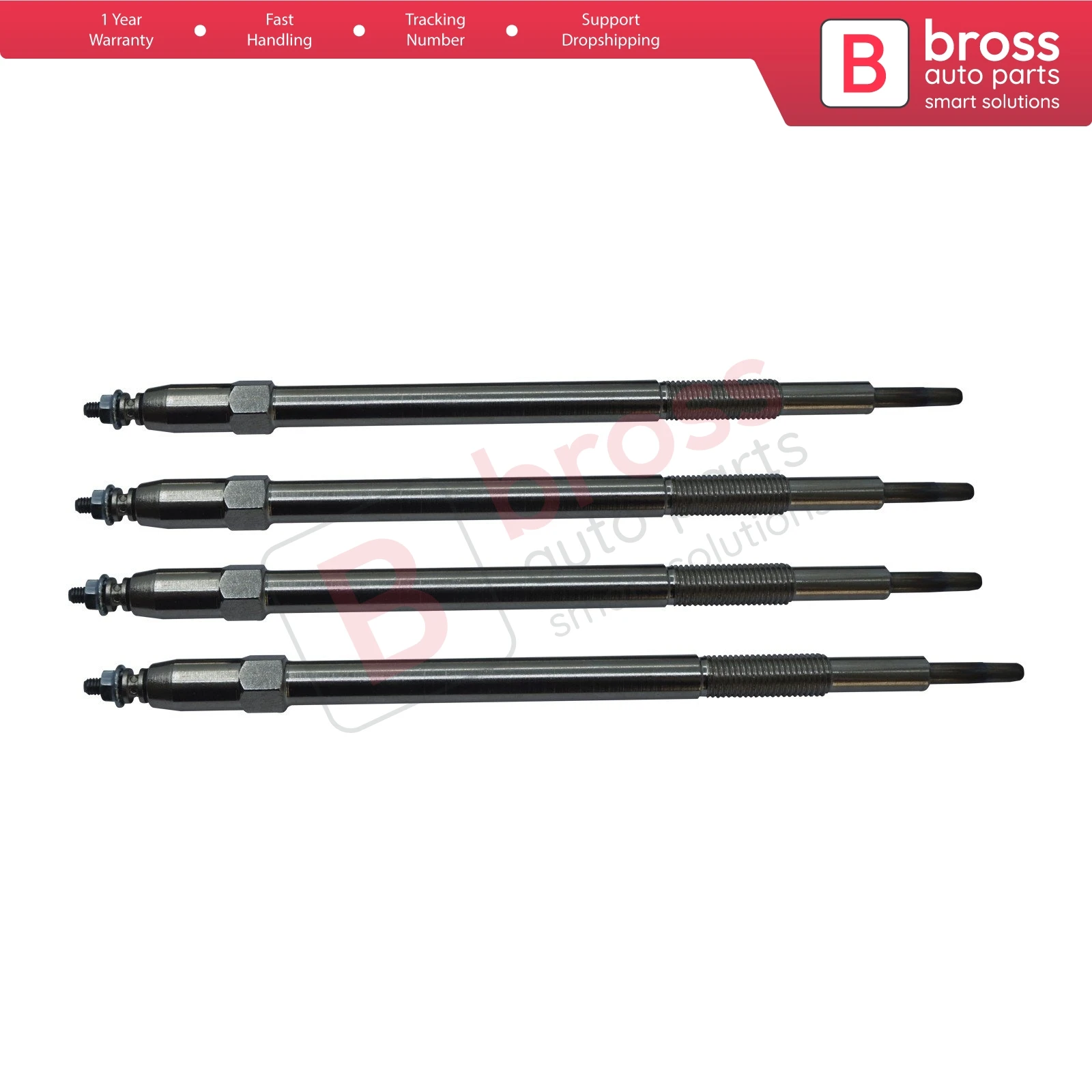 Bross Auto Parts BGP86-1 4 Pieces Heater Glow Plug 11 Volt 11065-2W202, 7701058142, GN072, 0100800035 for Nissan Renault Master