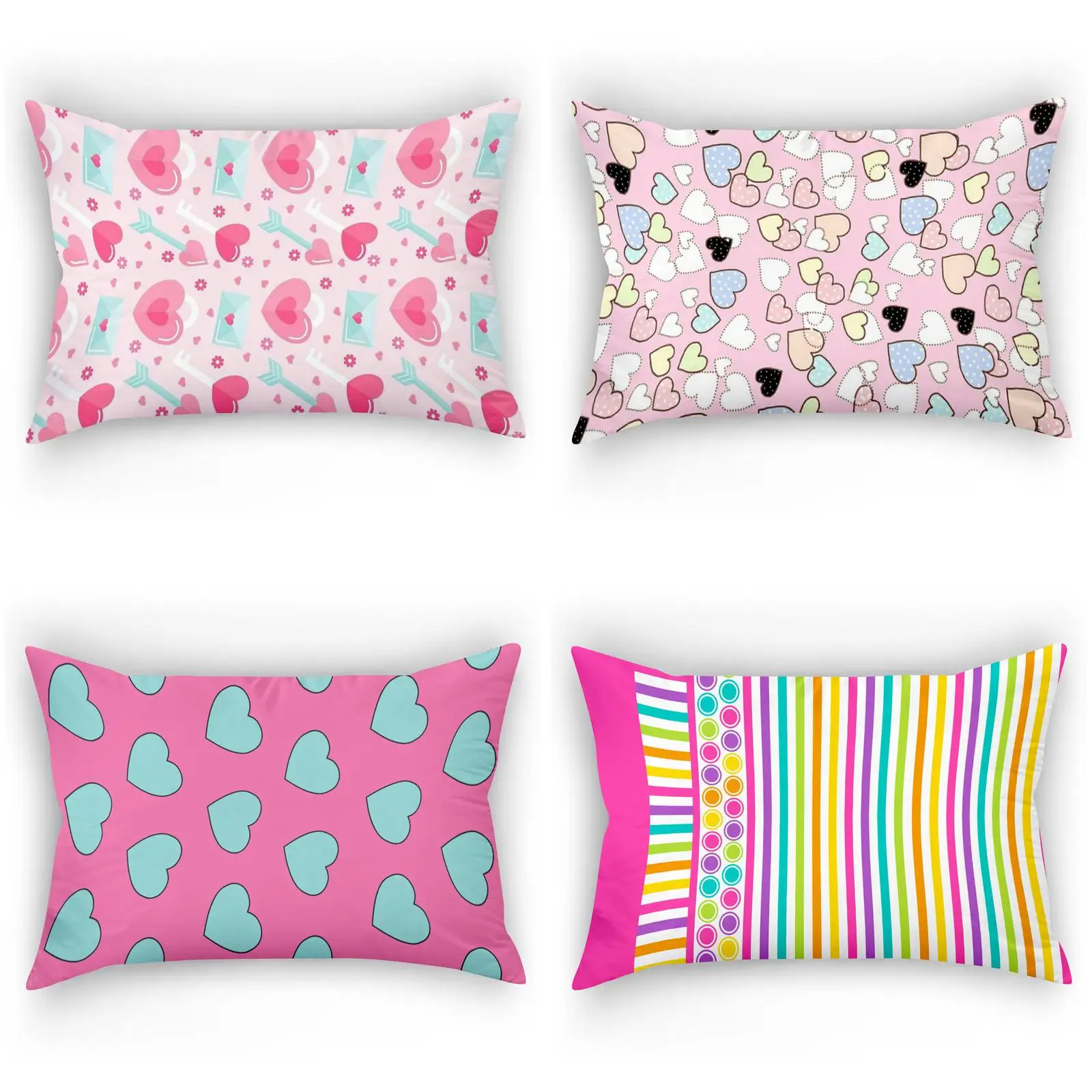 

rectangle Cute Heart Patterned and Colorful Striped Pillowcases Polyester pillowcase, sofa decorative cushion cov