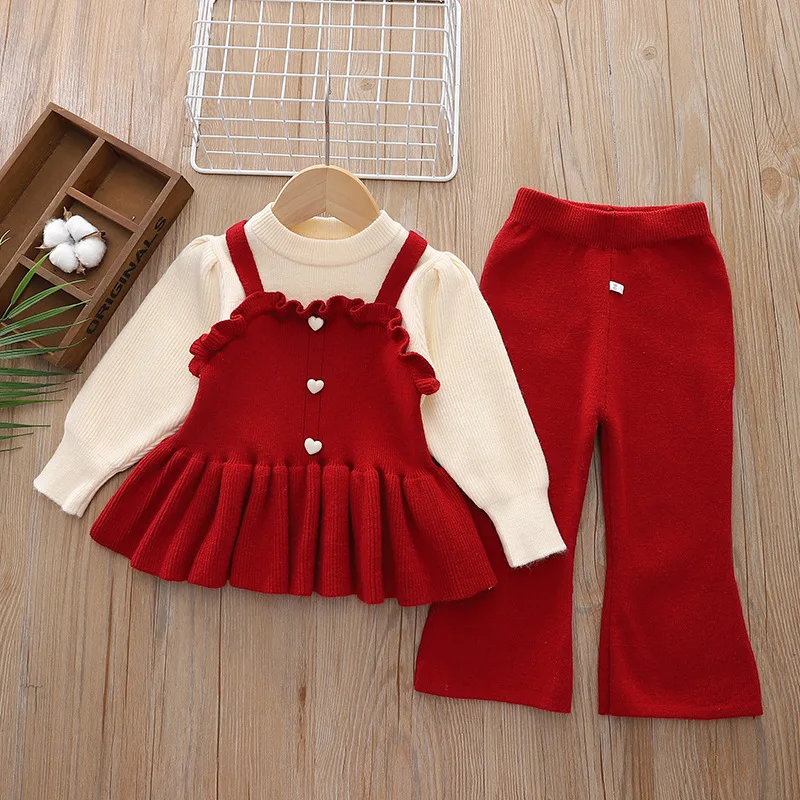 Girls Knitted Clothing Sets Autumn Winter Children Woolen Sweater Coats Pants 2pcs Party Suit For Baby Christmas Costume Kids 5Y