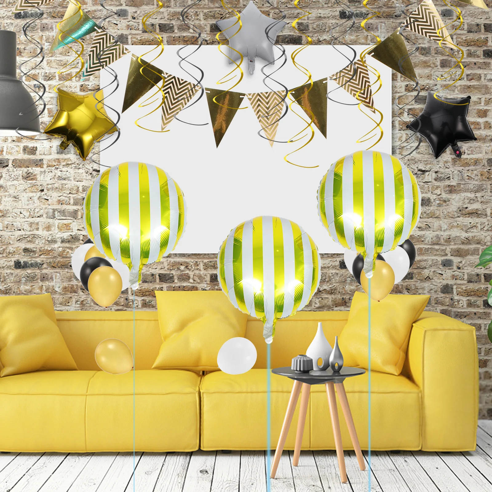 

10Pcs Candy Colored Striped Balloons Wear Resistant Material Perfect for Party Decor Round Striped Balloon Aluminum Film Balloon