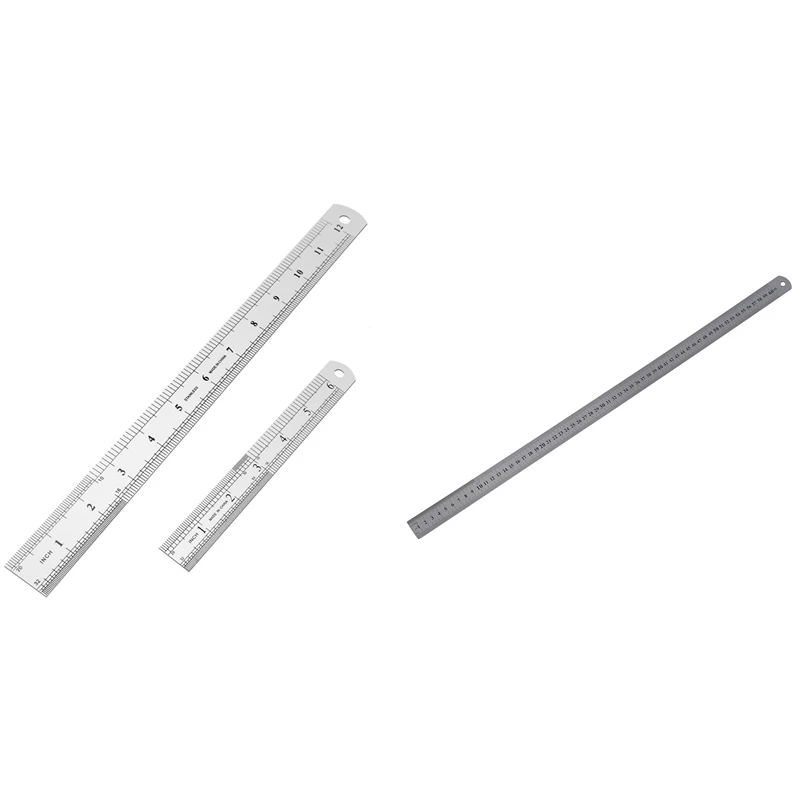 60Cm Stainless Metal Measuring Straight Ruler With Stainless Steel Ruler 12 Inch + 6 Inch Metal Rulers