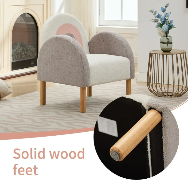 كرسي أريكة للأطفال بتصميم قوس قزح لطيف من الفلانيل الناعم كرسي بذراعين للأطفال بأرجل خشبية أثاث غرفة المعيشة للأطفال #4