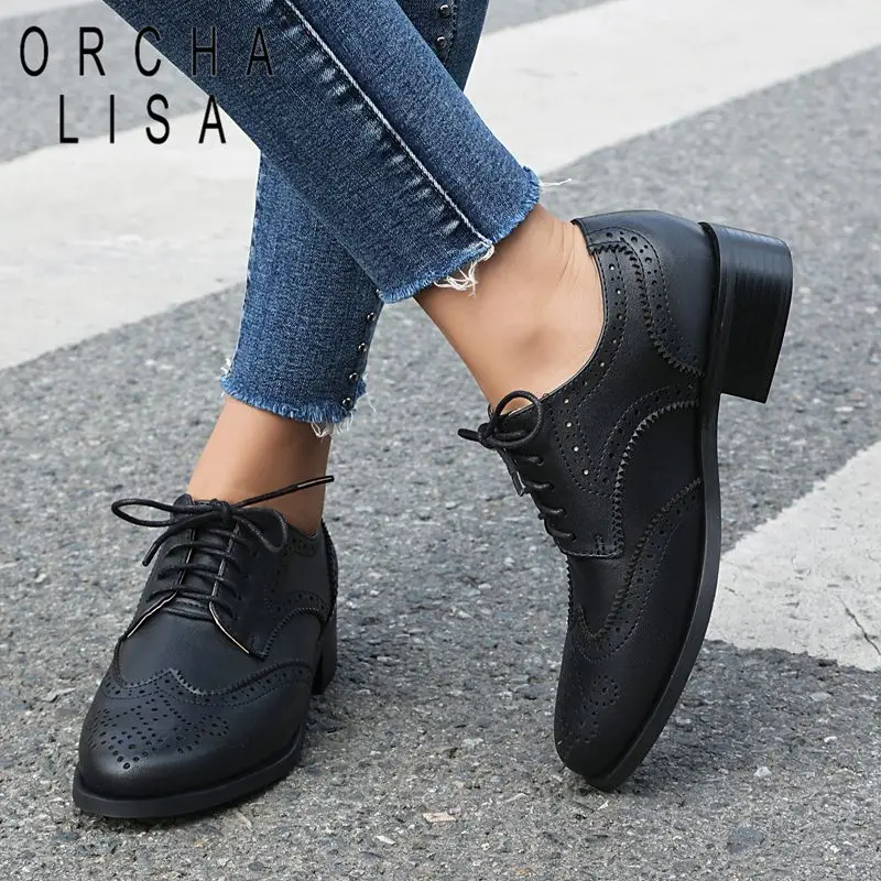 

ORCHA LISA Hot Modern Women Flats 3cm Heel Round Toe Lace Up Mixed Color Oversize 46 47 48 Soft Female Handmade Shoes Winter