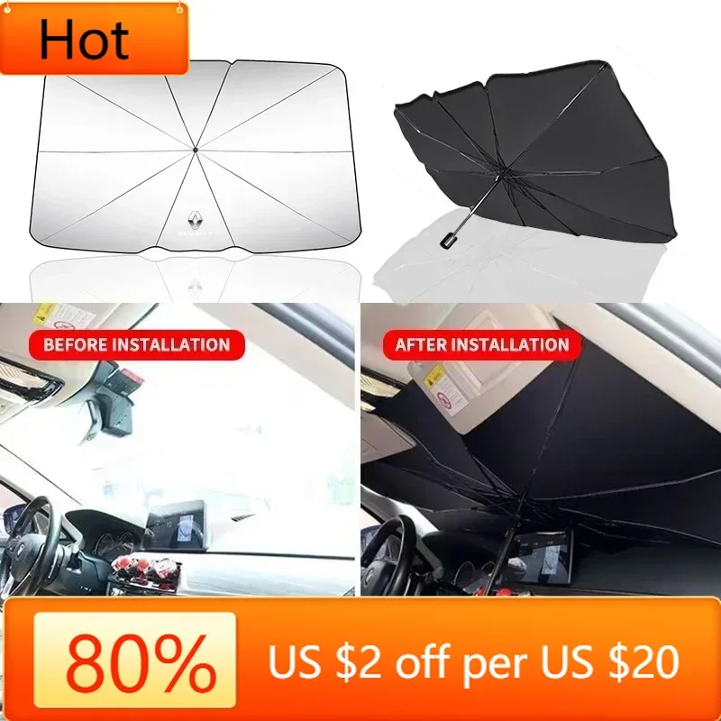 

2026 Hot For Renault Interior Stickers Car Uv Protection Folding Shading Car Umbrella Front Windshield Sunshade For Renault Clio