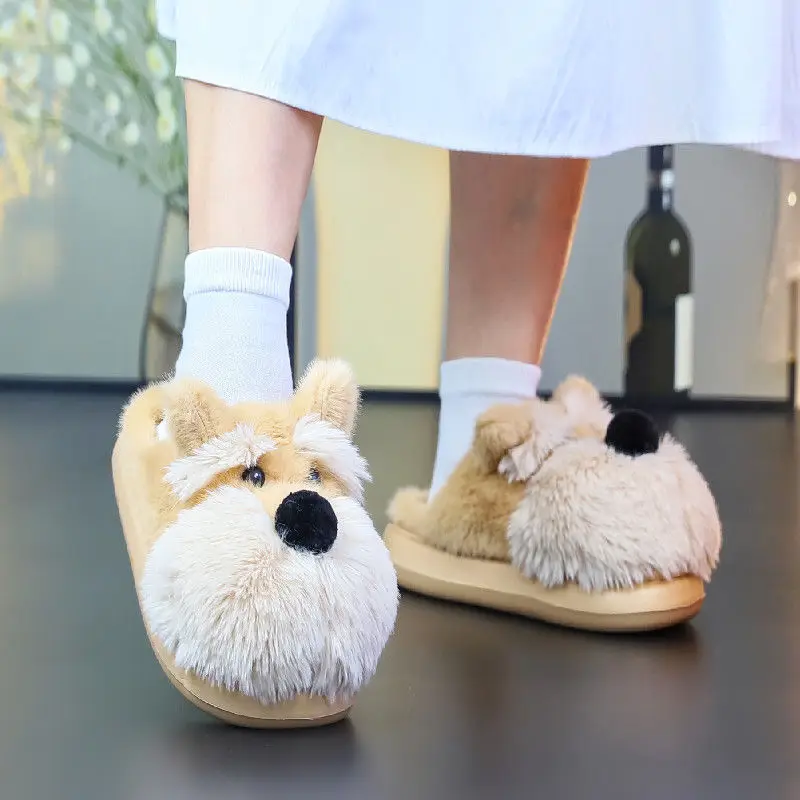 

Unique slapdash furry dog slippers home woman animal fur slides 2025 new 3.5cm heels platform slippers girls lovely puppy shoes