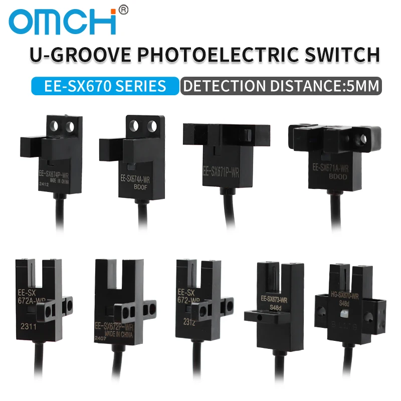 OMCH U-groove Photoelectric Switch EE-SX670-WR 671P 672 674A PNP NPN Ribbon Wire Sensing Sensor 1 Meter Wire Detection Range 5mm