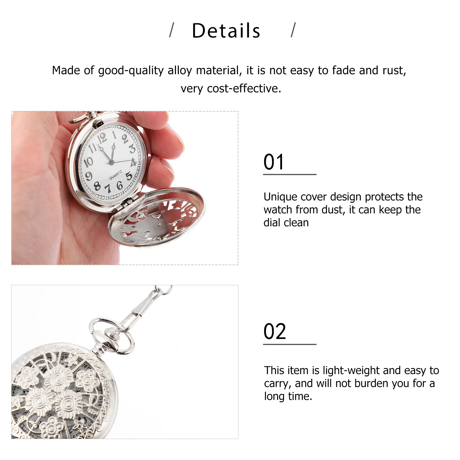 

1Pcs Retro Quartz Pocket Watch Alloy Vintage Flower Embossed Hollow Cover Lightweight Pendant Gift for Colleagues Friends