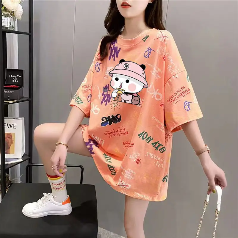 Women Summer Fashion Loose Casual Printing O-neck Short Sleeve T-Shirt Women Clothes Fashionable All-match Appear Thin Top Tee