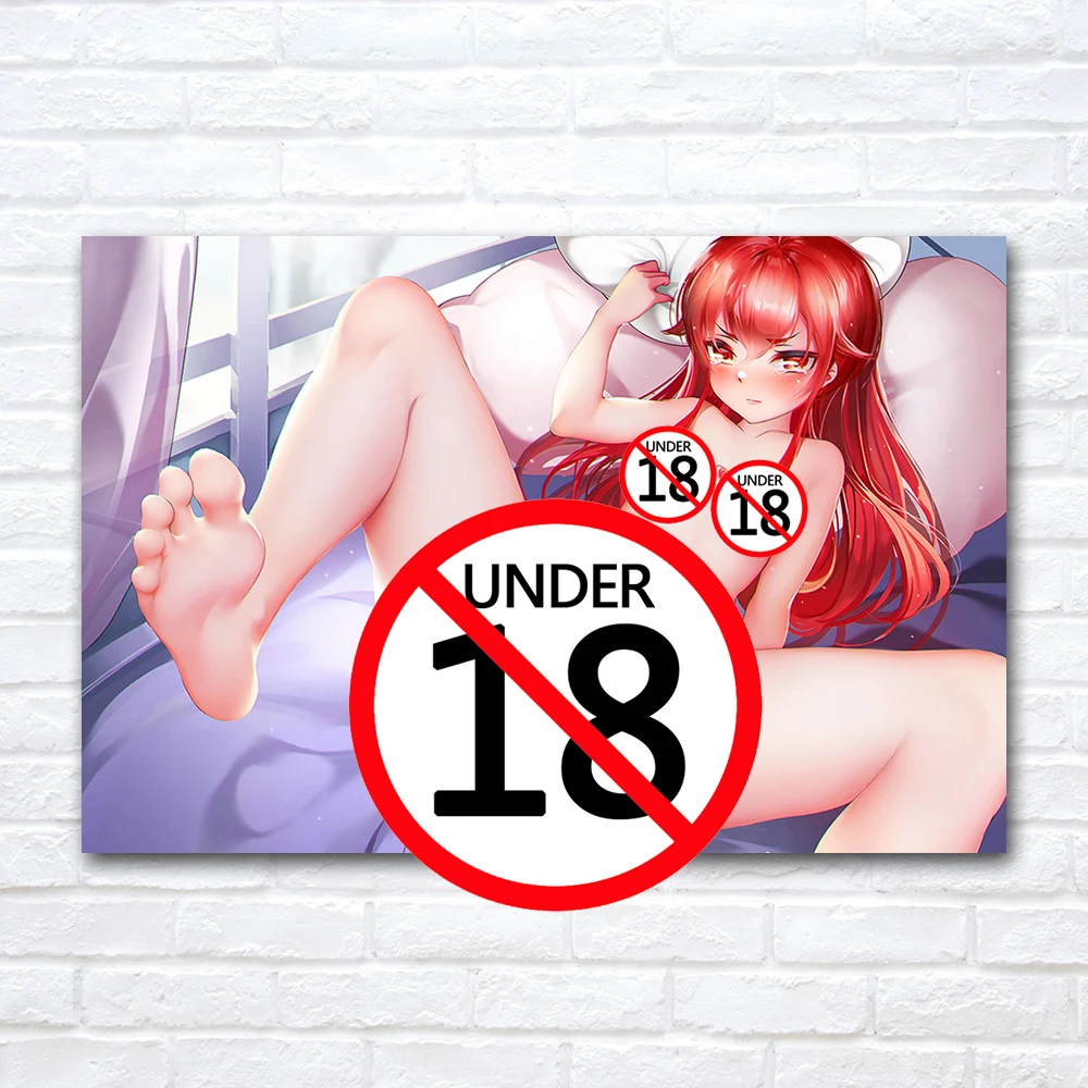 Cartoon Barefoot Girl Nude Redhead Beauty Canvas Painting Adult Anime Poster and Print Wall Art For Home Bedroom Decor No Frame