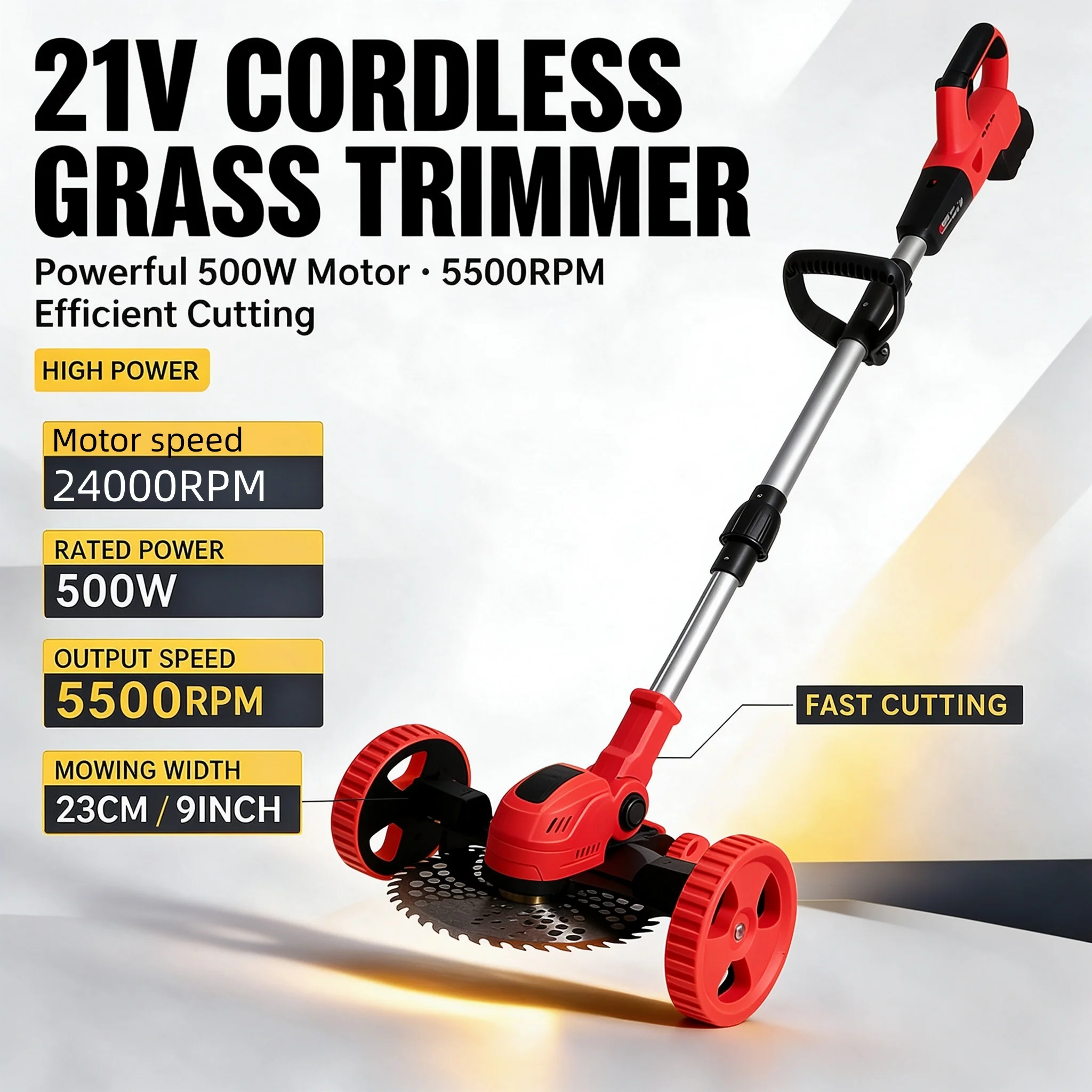 Image of Faltbarer, bürstenloser, kabelloser Rasentrimmer mit 9-Zoll-Scheibe und 2-in-1-Rasenkantenmesser, kompatibel mit Milwaukee M18-Akku, Gartenwerkzeug