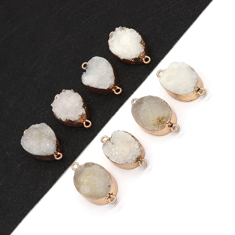 15x30mm Natural Stone Pendants Druzy Agate Water Drop Egg Shape Double Hole Connector Charms  for DIY Jewelry Accessories Gifts