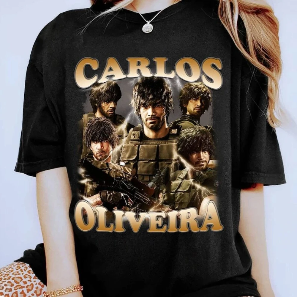 Vintage Carlos Oliveira Shirt Carlos Oliveira Bootleg Shirt Resident Evil 3 Short Sleeve Women's T-shirts for All-Season Unisex