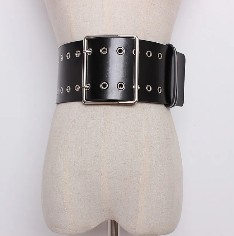 

9,5 см двойной выхлопной глаз с пряжкой из натуральной кожи, поясной ремень, женские модные и универсальные трендовые поясные ремни с уплотнением