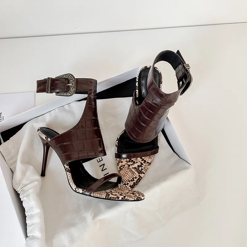 MKKHOU Fashion Pumps New High Quality Genuine Leather Pointed High Heel Sandals Sexy Snake Summer Women's Shoes