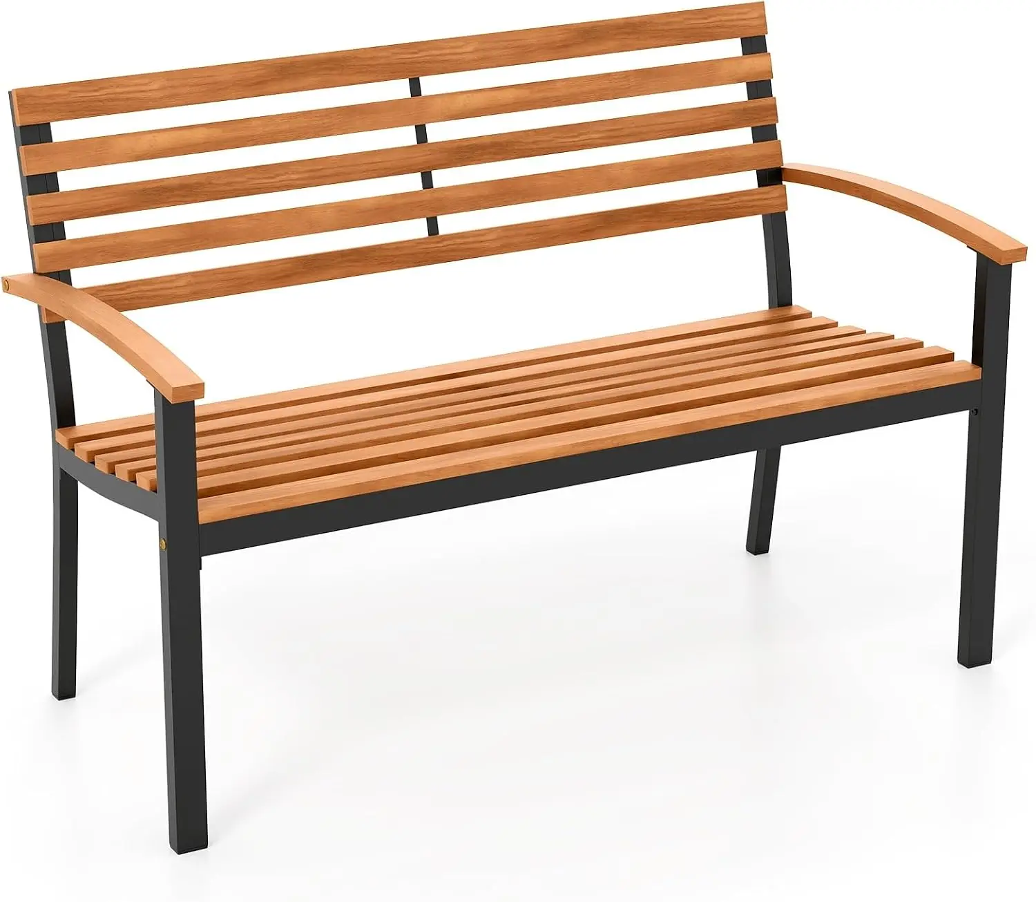 Outdoor Wood Dining Bench With Metal Legs Rustic Patio Sitting Bench Entryway Long Chair Furniture For Porch Yard Garden Deck Rest Area Natural Brown Black Single Pack