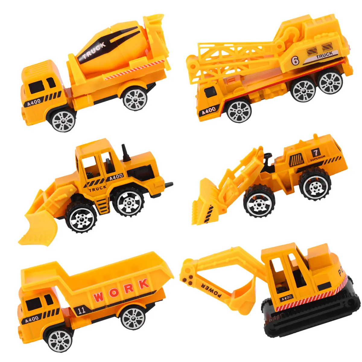 Voiture en alliage d'ingénierie pour enfants, 6 pièces, Simulation de contrôle d'inertie, ensemble de véhicules rétractables, cadeau pour enfants