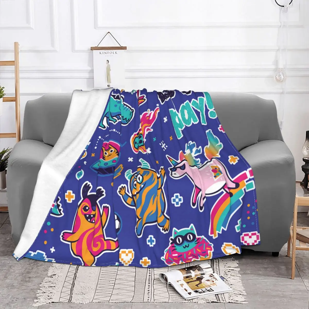 Cute Dinosaurs Printed Throw Blanket, Plush Blanket, Soft Winter Warm And Novel Car Blanket