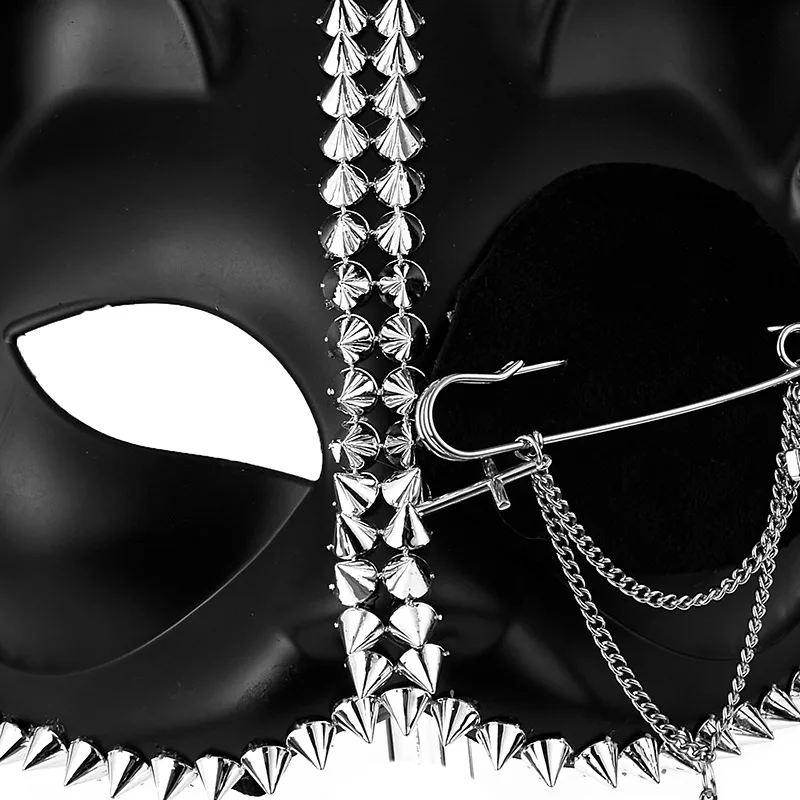 Gothic Venice Fox Cat Girl Mask Punk Heavy Industries Rivet One Eyed Pin Mask Halloween Party Accessories Pirate Mask