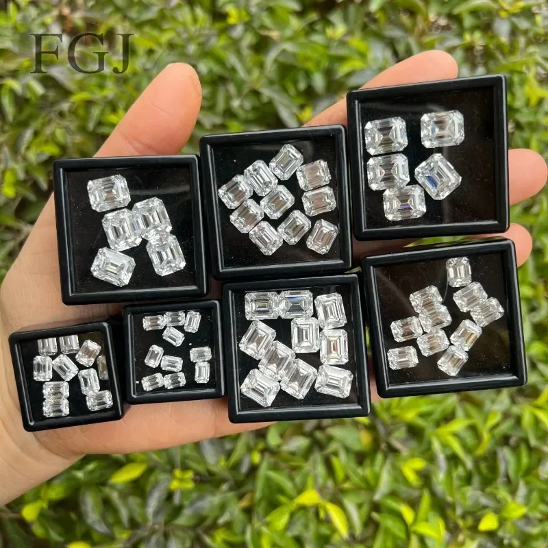 

Super White Moissanite Stone Emerald Shape VVS1 Loose Gmestone Beads Pass GRA Certificate DIY Fashion Jewelry Making Materials