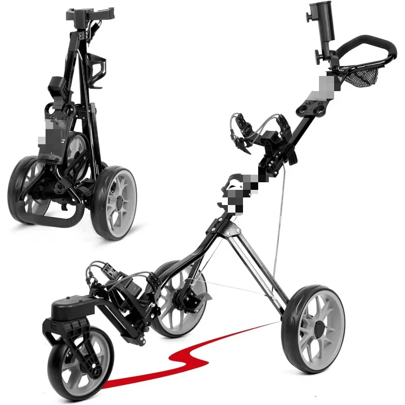 AQDRUDS Golf Bag Cart 3 Wheels,Swivel Front Wheel,No Tipping,Adjustable Height,Foldable,Lightweight Push Trolley with Foot Brook