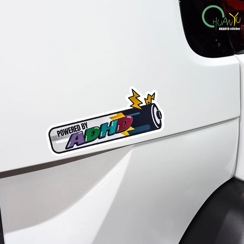 Zasilany przez Adhd; urocza kreskówka anime naklejka na samochód dekoracja wodoodporna naklejka na zderzak chroniąca przed słońcem