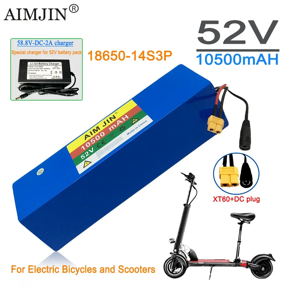 

14S3P 52V Power Battery 18650 Rechargeable Lithium Battery Pack Actual Capacity 10500mAh 1000W for Electric Bicycles and Scooter