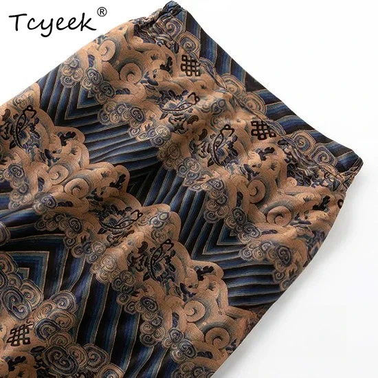 Tcyeek 100% Real Silk Women Skirts 2026 Spring Summer Classical Elastic Waist Straight Skirt Female Clothing Faldones Para Mujer