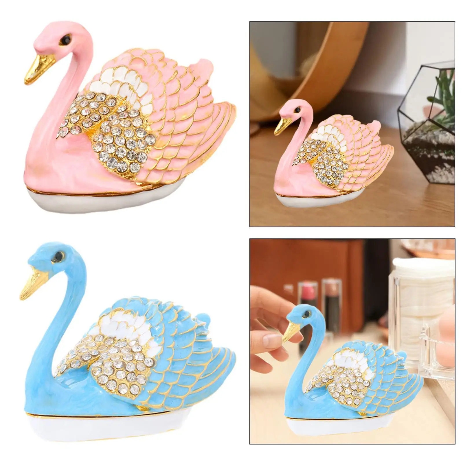 

Swan Jewelry Box Animal Trinket Box Collectible Ornament for Earrings Stud Swan Figurine Jewelry Organizer for Living Room