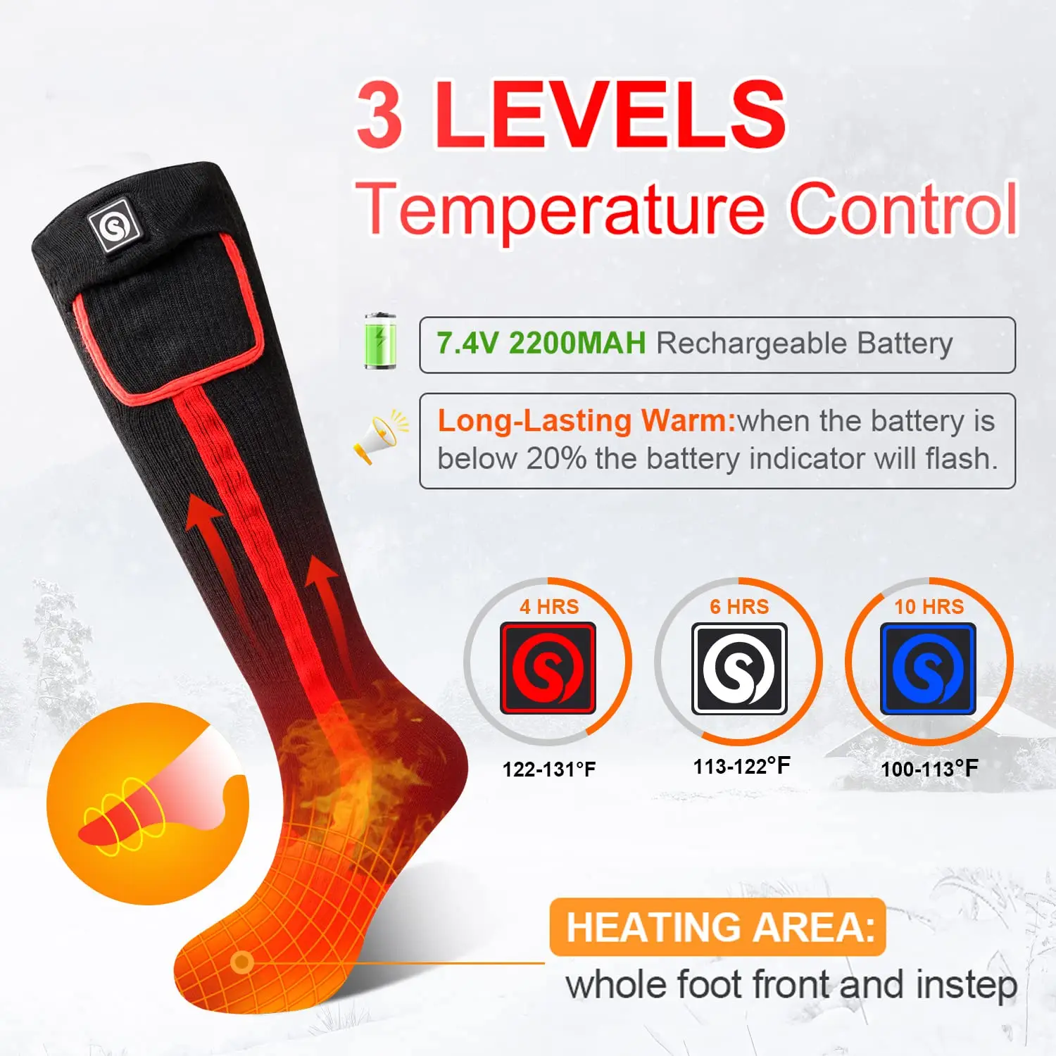 SNOW DEER Winter Heated Sock Rechargeable Battery Stocking Women Electric Heating Ski Socks Sports Man Thermal with Warmer Foot