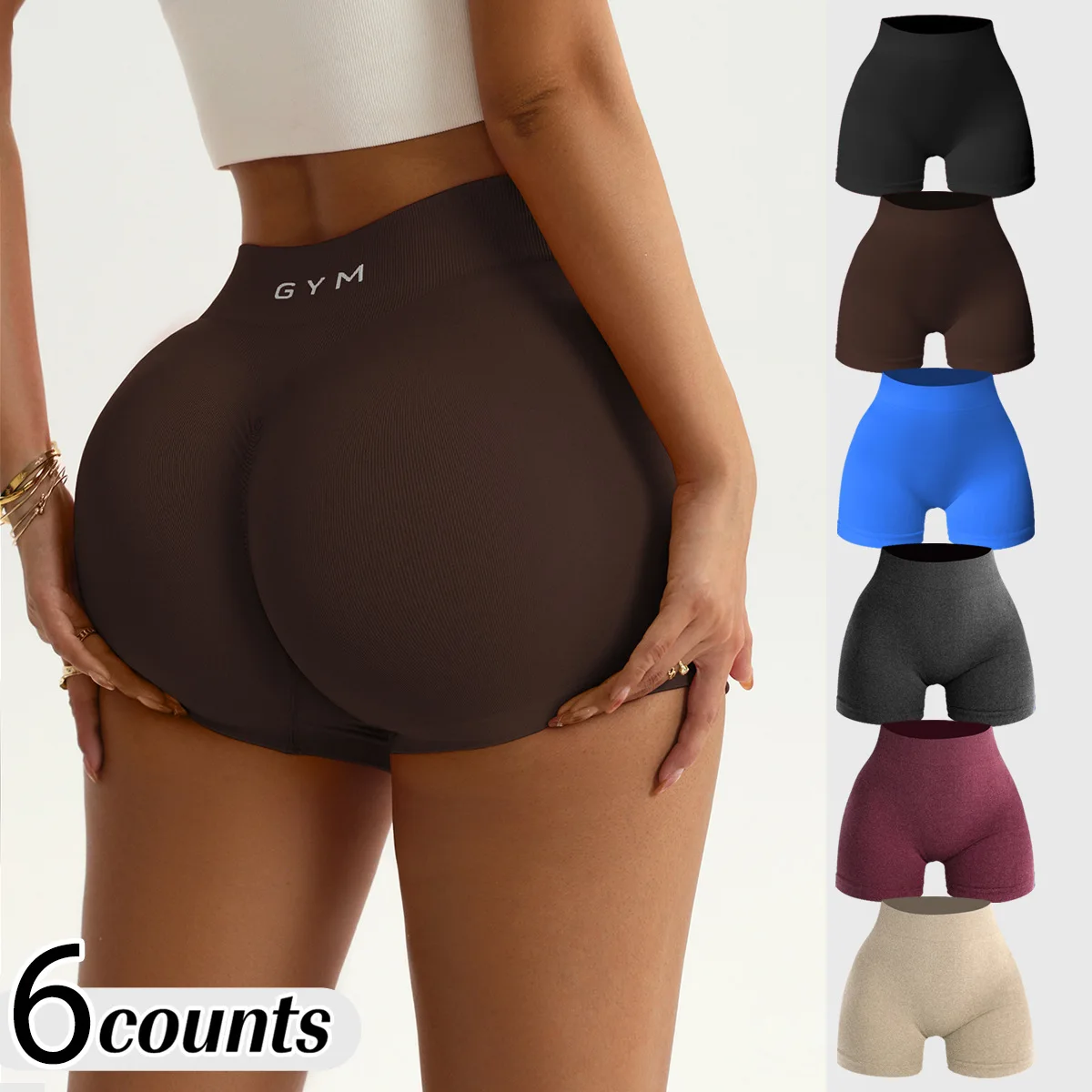 

Бесшовные трикотажные шорты для йоги персикового цвета с подтяжкой бедер и высокой талией, узкие спортивные шорты для бега с тремя точками