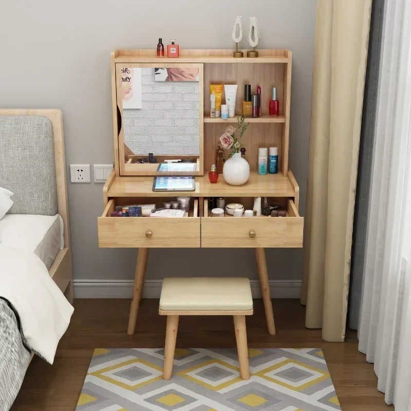Small Vanity Desk with Mirror and Lights Makeup Vanity with Drawer & Storage Shelves 3-color Lighting Desk Penteadeira Furniture