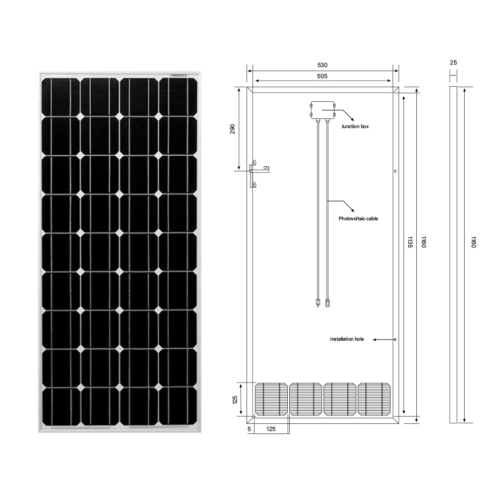 XINPUGUANG Monocrystalline Solar Panel 120W 18V with Aluminium Frame,120w 240w 12v 24v Off Grid High Efficiency,Solar Panels for Caravan, Motorhome,