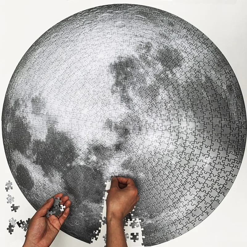 1000 Pieces Adult Round Moon Puzzle Space Theme Challenge Difficult Brain Teaser Learning Educational Fun Puzzle Game