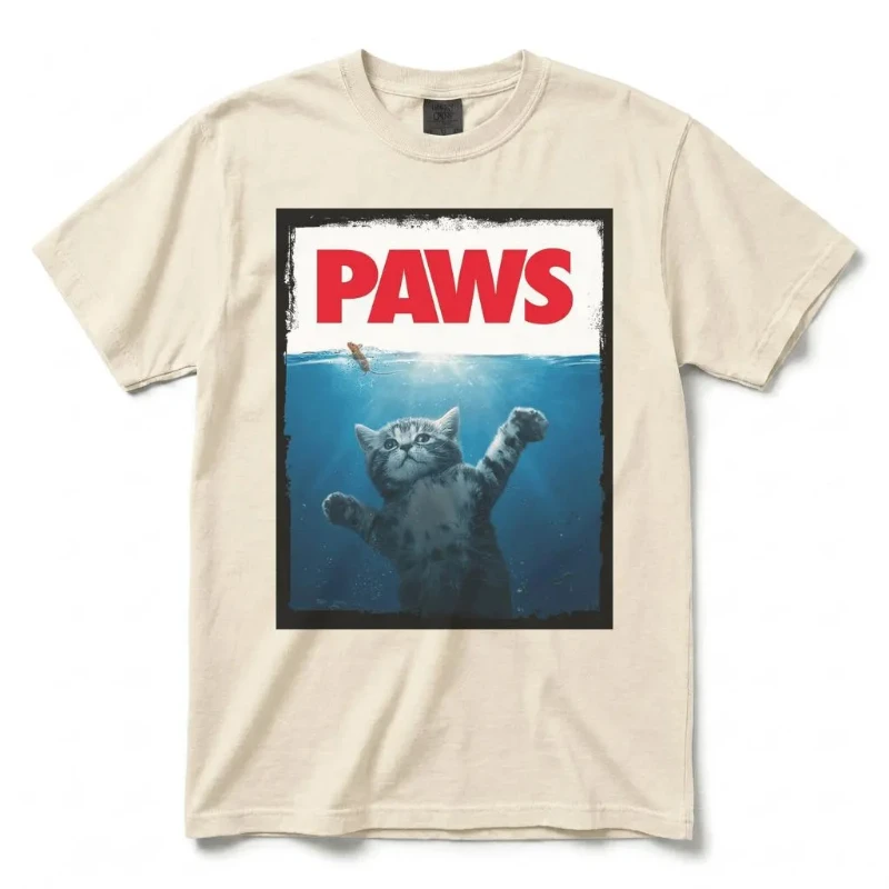 Paws Cat and Mouse Ocean Parody T-Shirt, Funny Kitten Graphic Tee
