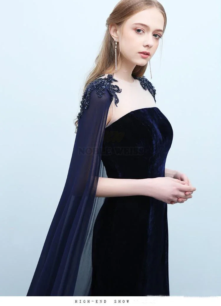 Long Wedding Cape Bridal Cloak Shawl Coat Chiffon Party Wrap Crystal Applqiued Shoulder Drag Train Customized image 4