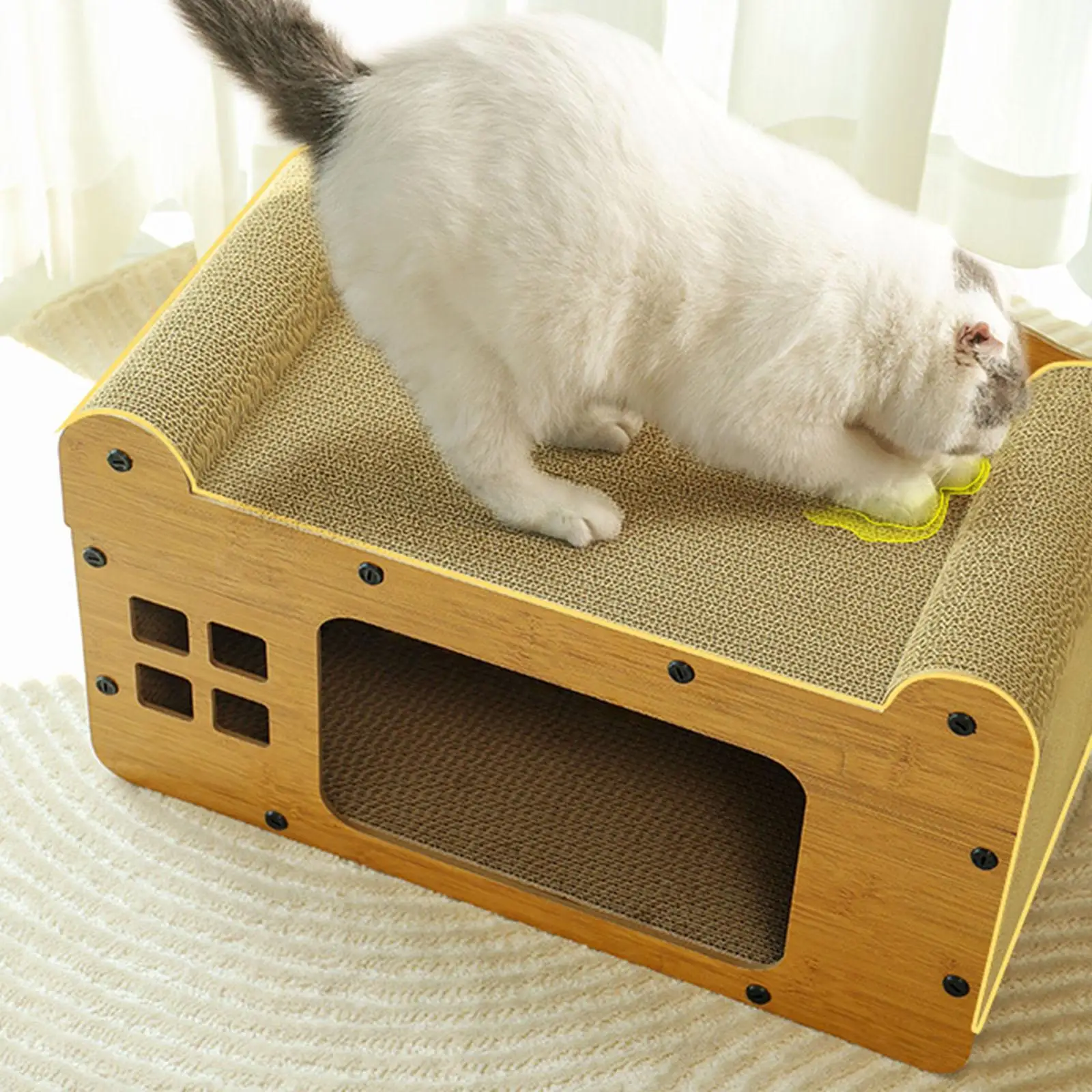 Corrugated Cat House 2 in 1 Cat Condos Cat Scratcher Board Kitten Resting Bed for Kitten Indoor Cats Small Animals Pet Toy