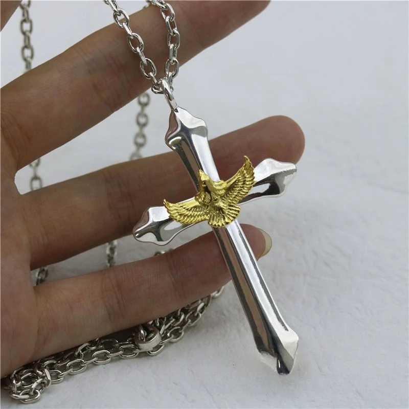 

Takahashi Goro's Goro Cross Golden Eagle Pendant Thai Silver Vintage Fashion Korean-Japanese Couple Necklace