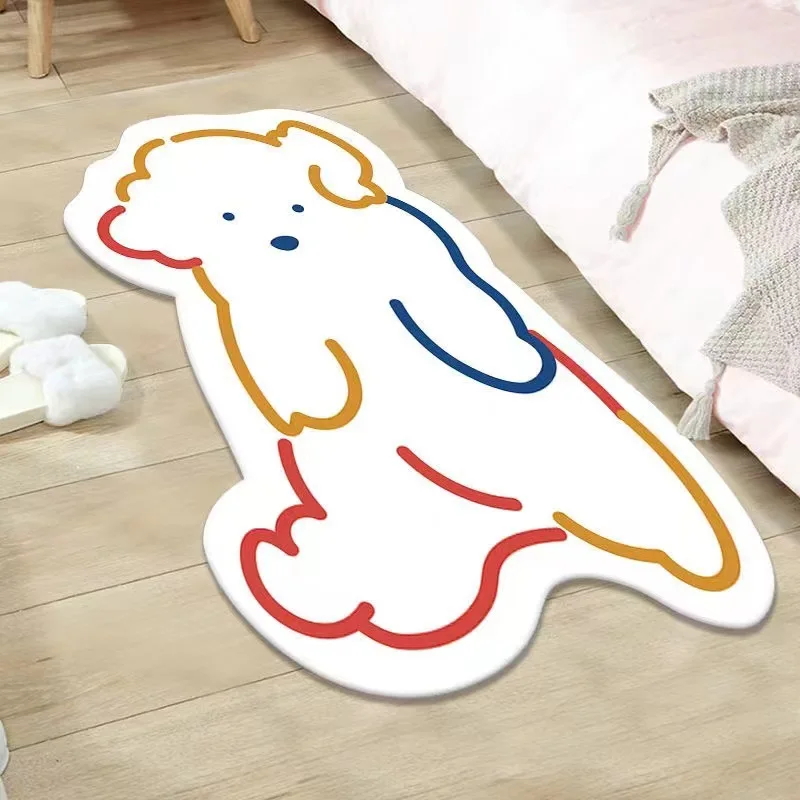 Simple Cartoon Imitation Cashmere Carpet Living Room Bedroom Bedside Warm Floor Mat Non-slip Washable Quick Drying Carpet