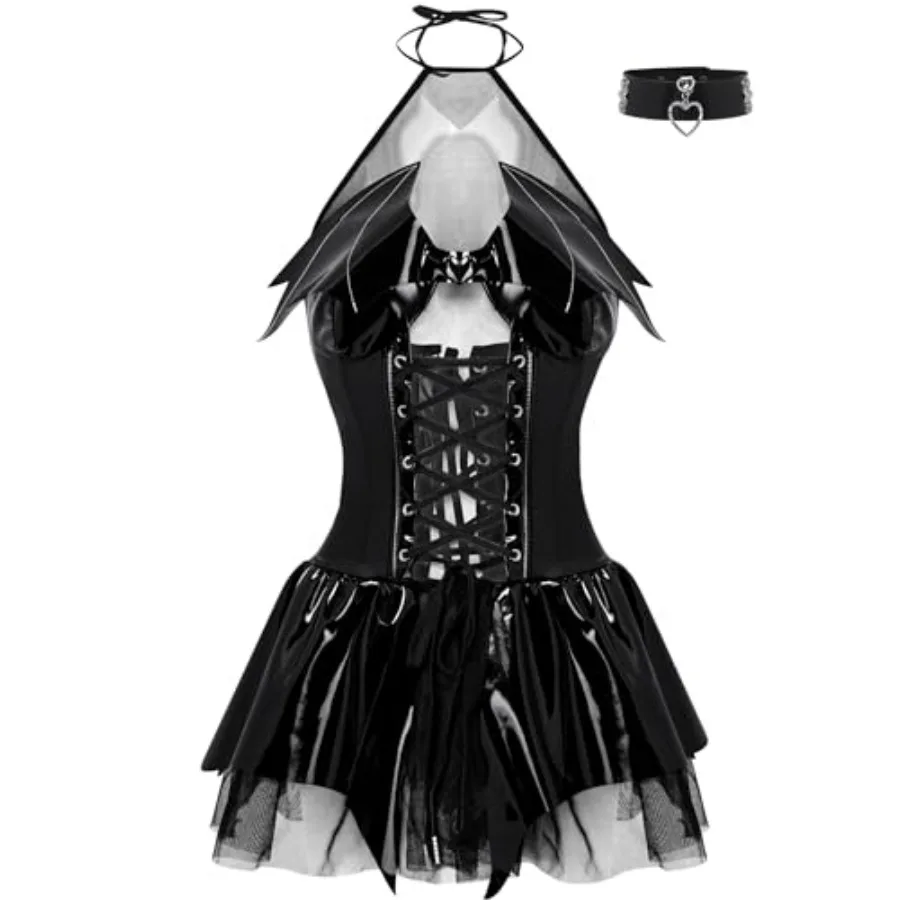 

Anime Cosplay Costumes for Women-Sexy Halloween Costumes Rave Outfits for Women Bat Imp See-Through Skirt Design
