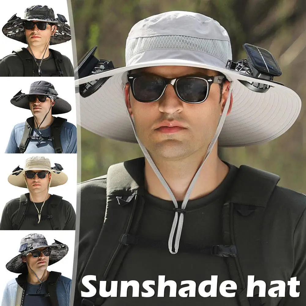 Portable Solar Automatic Charging Fan Fishing Hat With 2 Fans Wide Brim UV Protection Sun Hat Outdoor Sport Fisherman Cowboy Hat