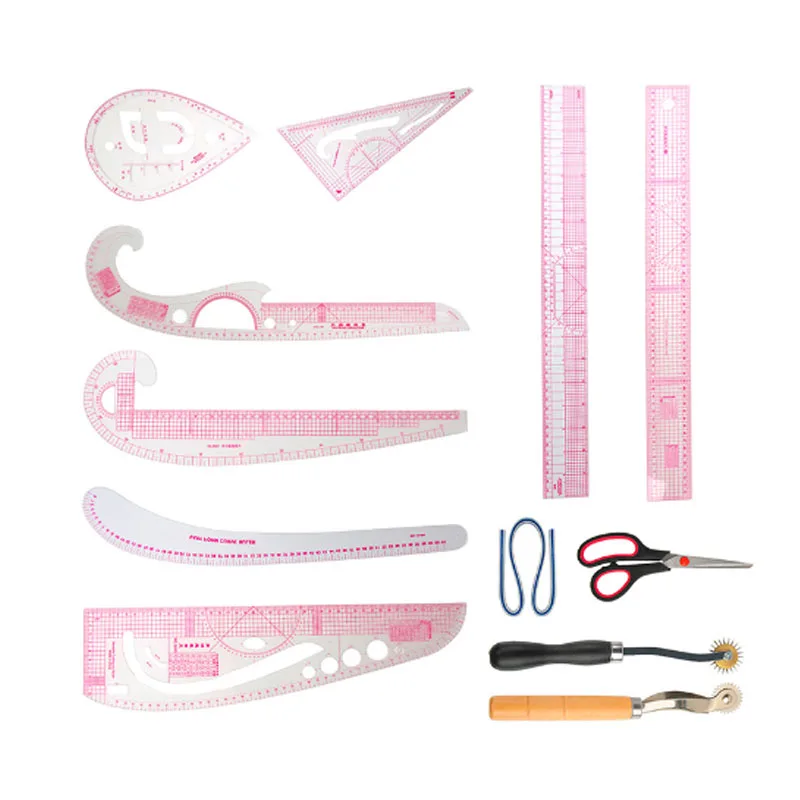 4PCS Fashion Design Proofing Plate Making Cutting Curve Button Ruler Arc Sewing Ruler PVC Ruler  Sewing Combination Set