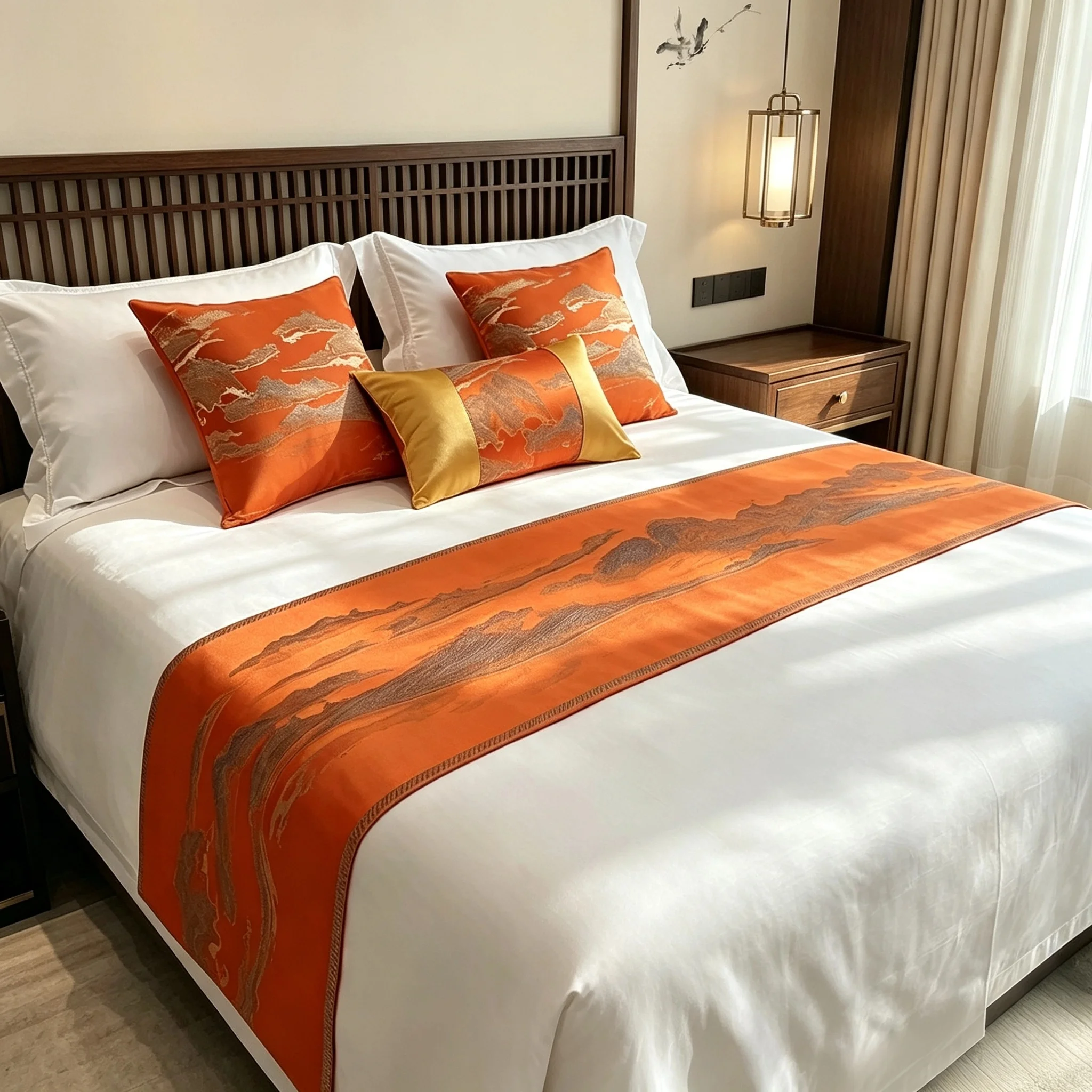 American light luxury Hotel Bed Flag Bed Tail Cover Orange Bed Runner Luxurious Bed Decoration for Homestay Apartment Home