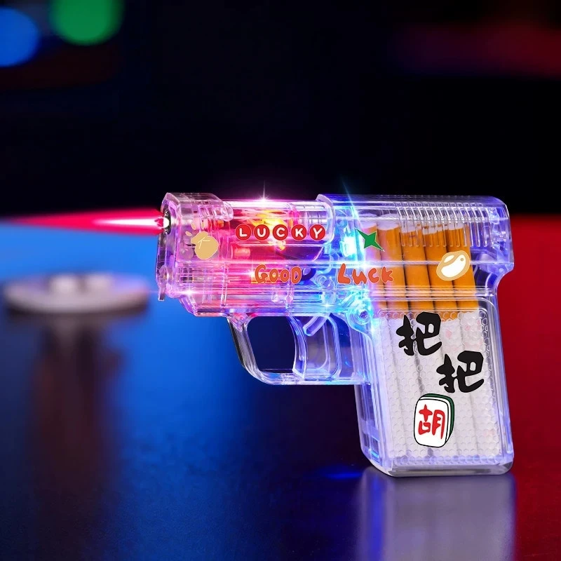 Transparent luminous toy gun cigarette box integrated lighter, windproof and cool colorful lights, jet flame outdoor lighter