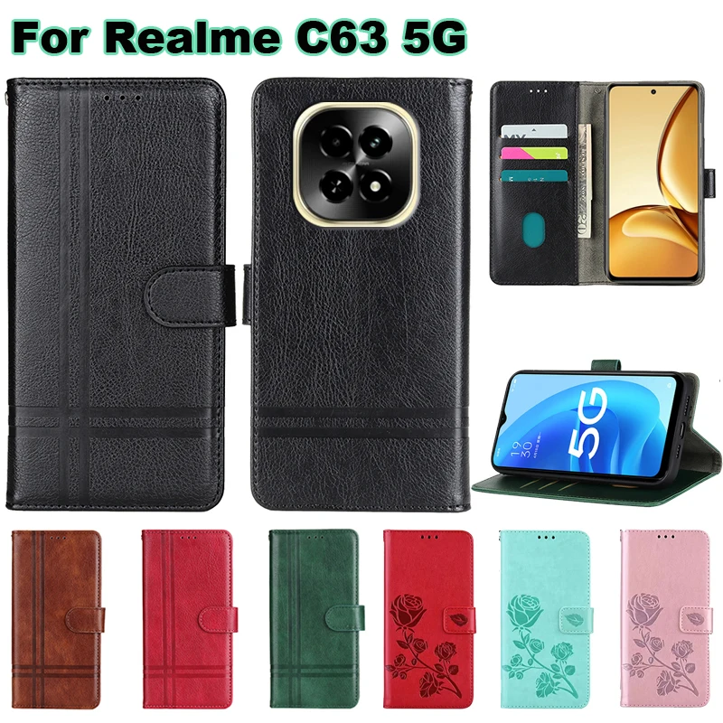 

For чехол Realme C63 5G Case Wallet Leather Cover For Realme V60S V60 Phone Shell for Fundas Realme RMX3950 RMX3996 RMX3995 Etui