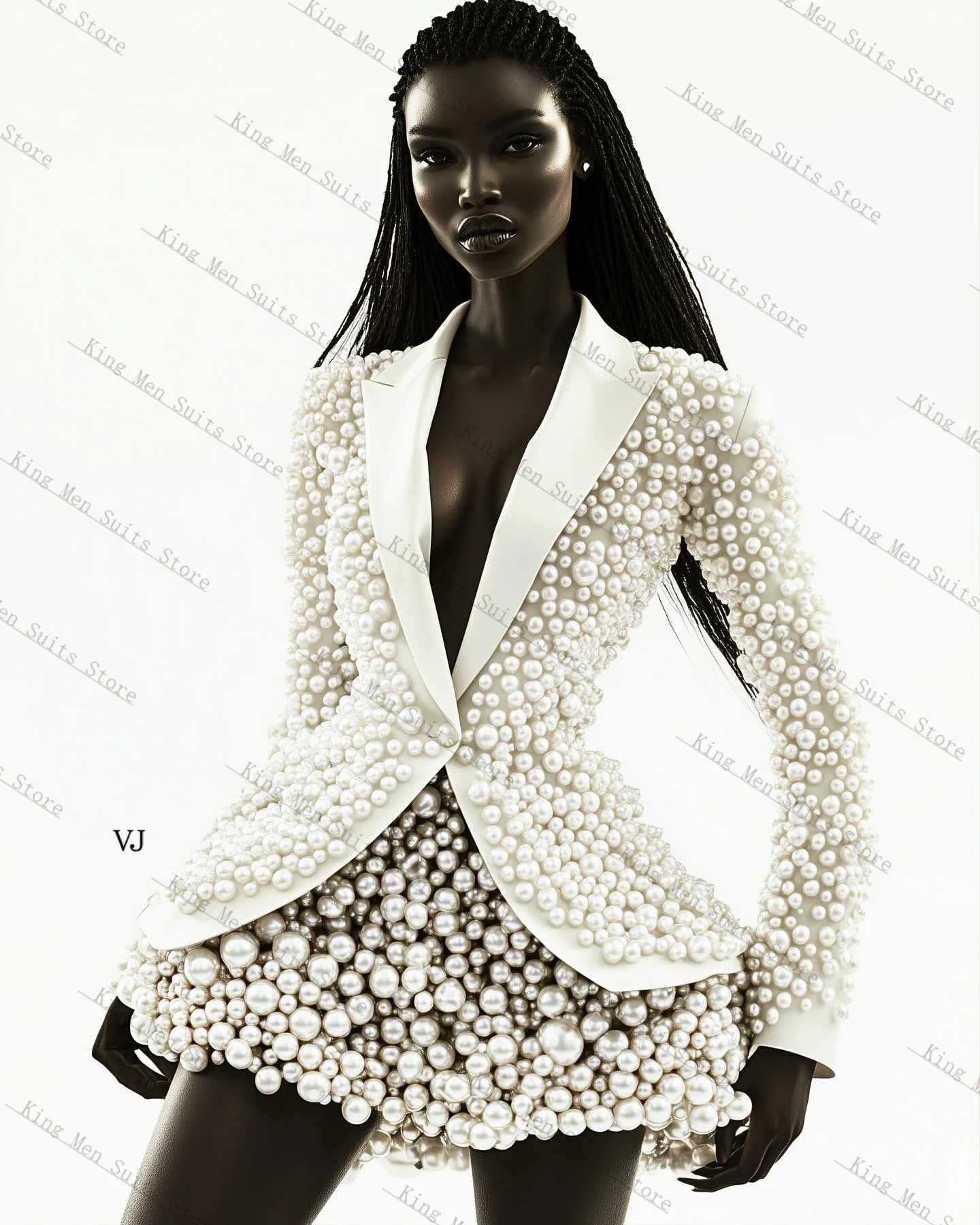 Pearls Women Suit Skirt Set 2 Pcs Blazer+Prom Dress Cotton Customized Formal Guest Wedding Tuxedos Coat Jacket(No Back Pearls)