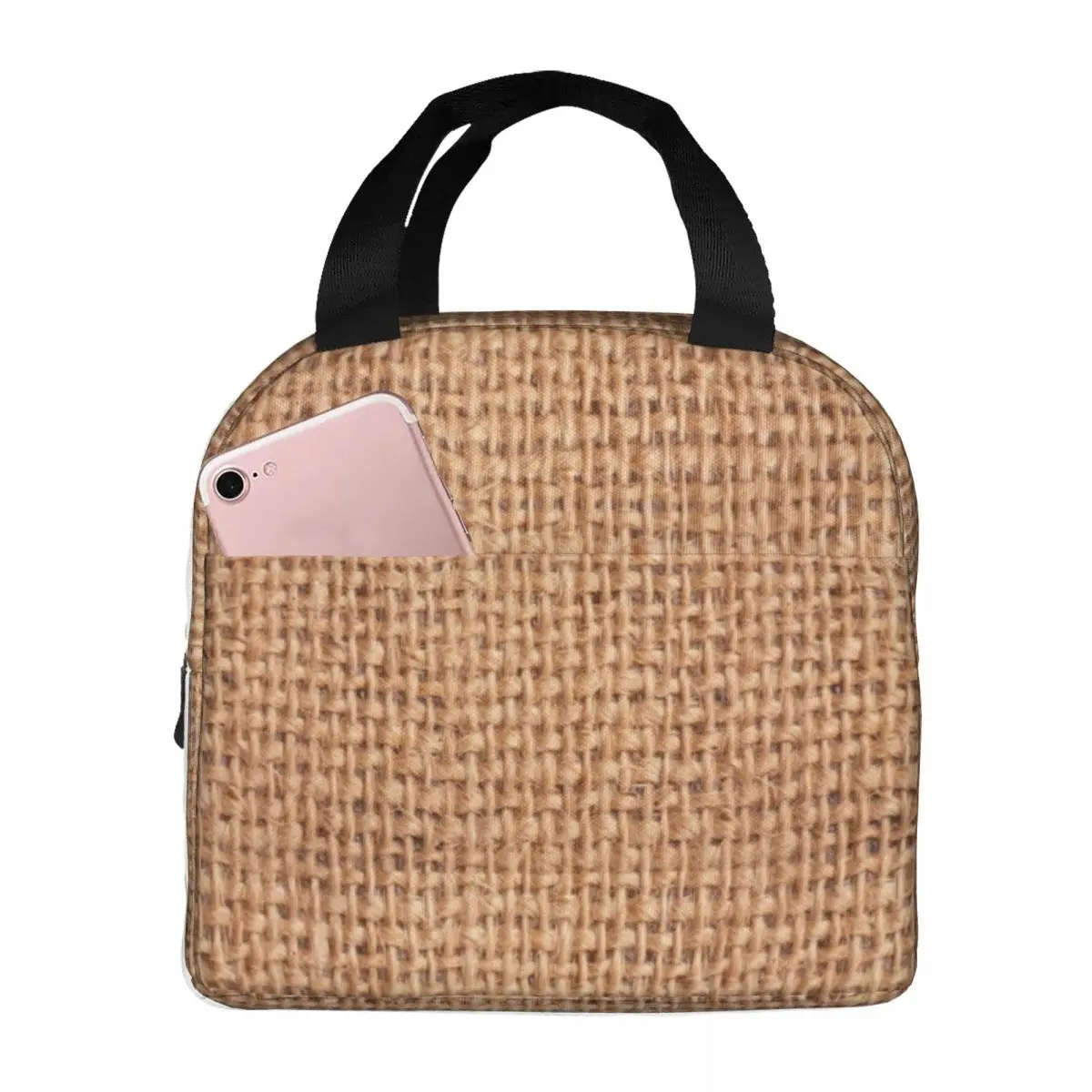 Braided Rattan Wood Wicker Lunch Bags Insulated Bento Box Waterproof Lunch Tote Resuable Picnic Bags for Woman Children Travel