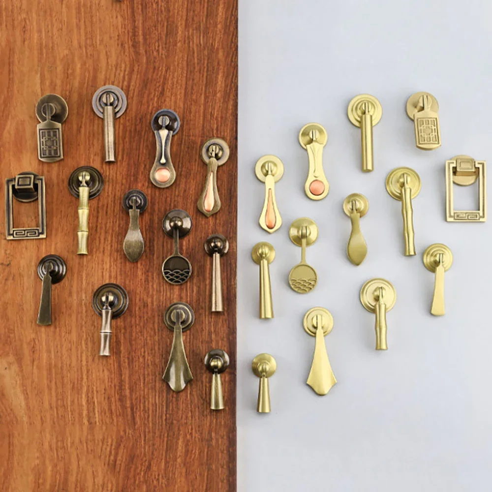 1-6Pcs New Chinese Style Retro Drawer Cabinet Door Handle Single Hole Brass Handle Wardrobe Door Window Antique Copper Handle